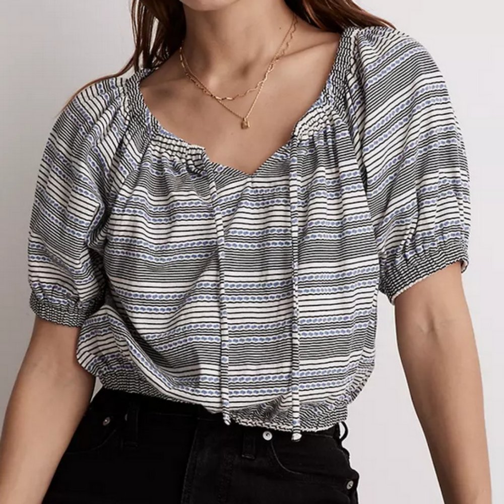 New Women's Madewell Jacquard Keyhole Crop Top Tranquil Ocean Size Small